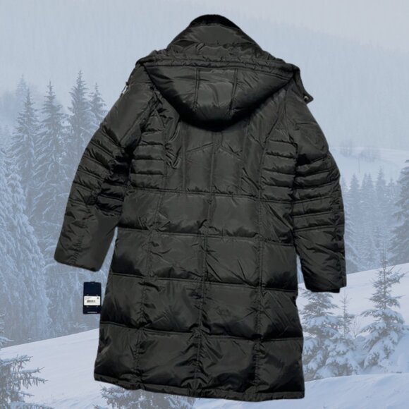 NWT - London Fog Faux-Fur-Trimmed Down Puffer Coat w/Hood - Black - Picture 12 of 12